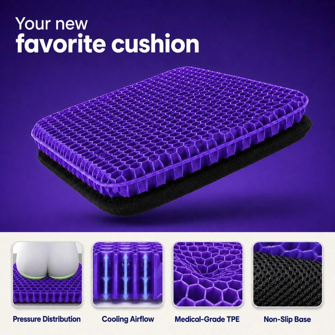 Miravae gel seat cushion shown at an angle on a light background